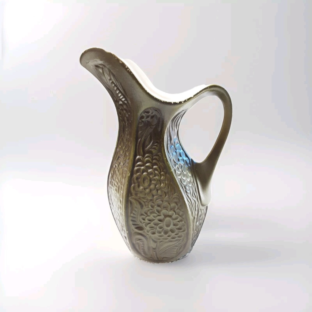 McCOY POTTERY Pitcher Vase OLIVE GREEN Floral 9 Inch